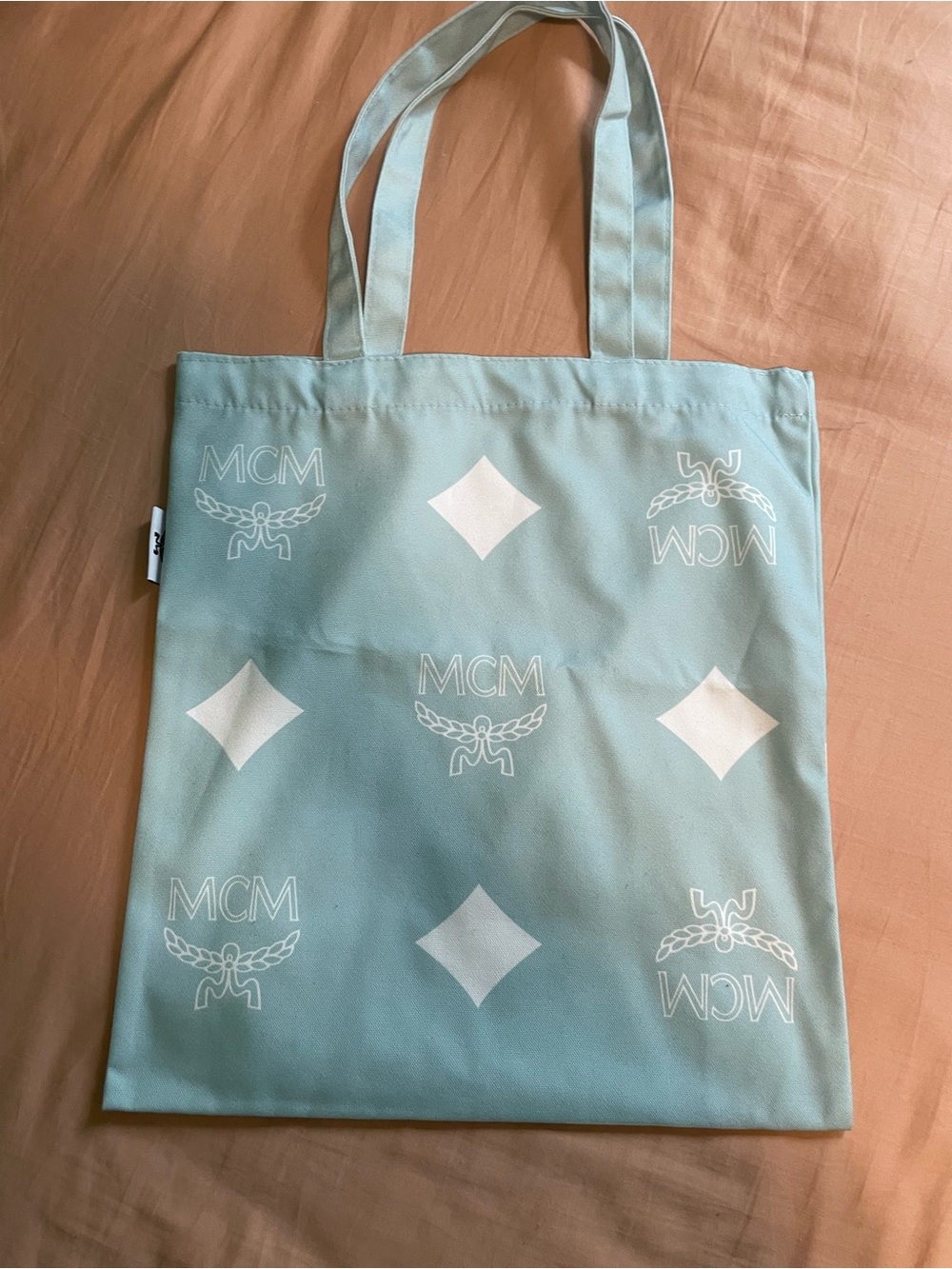 MCM Light Blue Logo Tote Bag